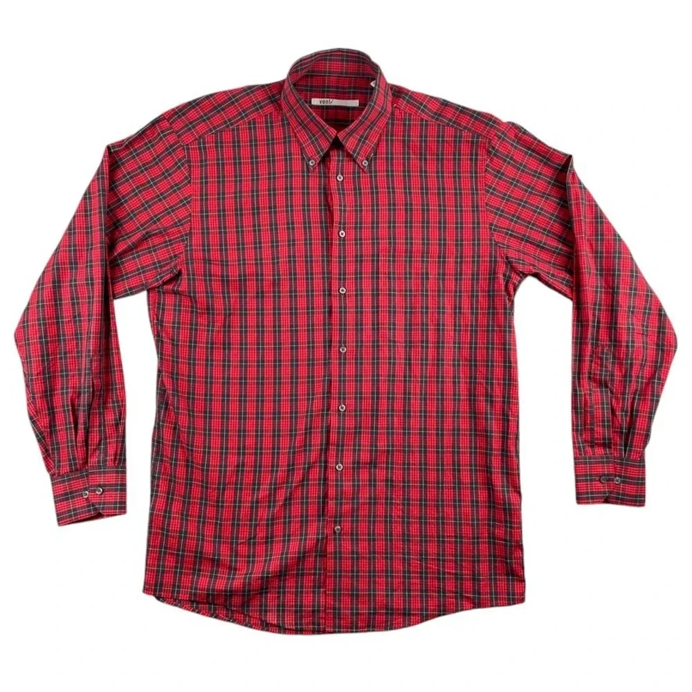 Venti Shirt Mens L Red Plaid Button Up Long Sleeve Cotton Casual Lightweight EUC - Picture 2 of 7
